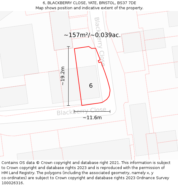 6, BLACKBERRY CLOSE, YATE, BRISTOL, BS37 7DE: Plot and title map