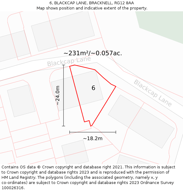 6, BLACKCAP LANE, BRACKNELL, RG12 8AA: Plot and title map