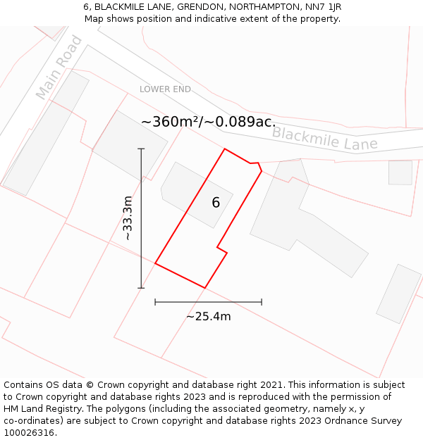 6, BLACKMILE LANE, GRENDON, NORTHAMPTON, NN7 1JR: Plot and title map