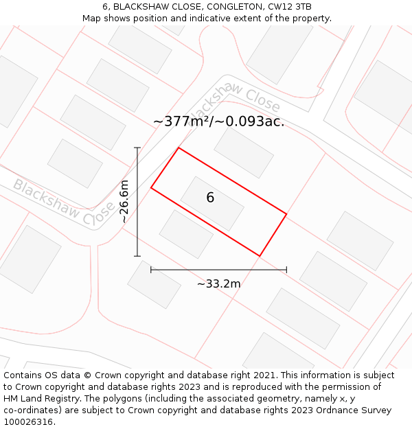 6, BLACKSHAW CLOSE, CONGLETON, CW12 3TB: Plot and title map