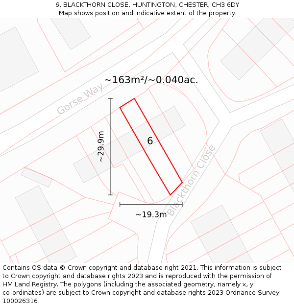 6, BLACKTHORN CLOSE, HUNTINGTON, CHESTER, CH3 6DY: Plot and title map