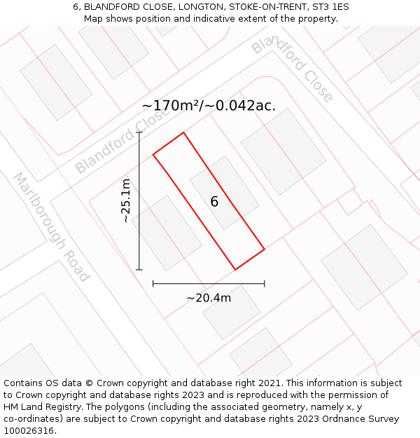 6, BLANDFORD CLOSE, LONGTON, STOKE-ON-TRENT, ST3 1ES: Plot and title map