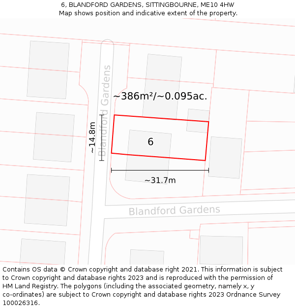 6, BLANDFORD GARDENS, SITTINGBOURNE, ME10 4HW: Plot and title map