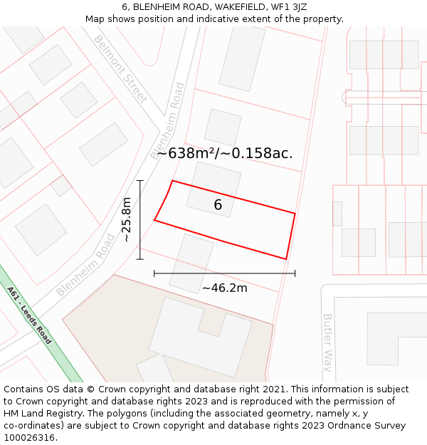 6, BLENHEIM ROAD, WAKEFIELD, WF1 3JZ: Plot and title map