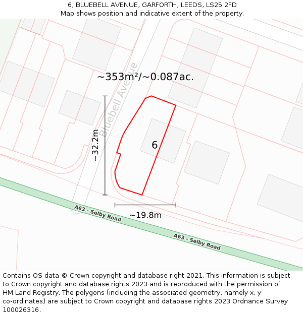 6, BLUEBELL AVENUE, GARFORTH, LEEDS, LS25 2FD: Plot and title map