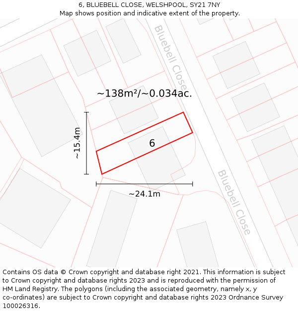 6, BLUEBELL CLOSE, WELSHPOOL, SY21 7NY: Plot and title map