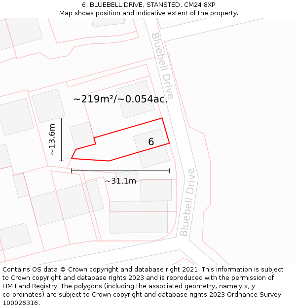 6, BLUEBELL DRIVE, STANSTED, CM24 8XP: Plot and title map