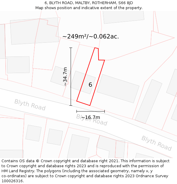 6, BLYTH ROAD, MALTBY, ROTHERHAM, S66 8JD: Plot and title map