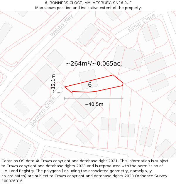 6, BONNERS CLOSE, MALMESBURY, SN16 9UF: Plot and title map