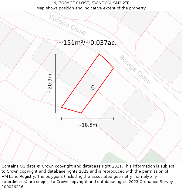 6, BORAGE CLOSE, SWINDON, SN2 2TF: Plot and title map