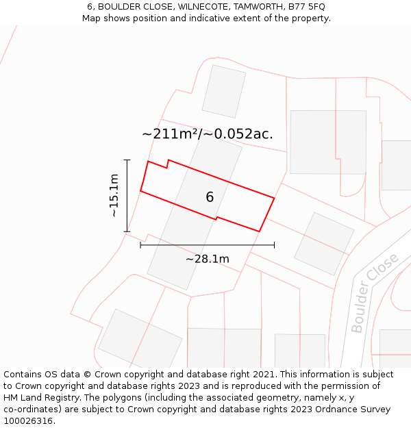 6, BOULDER CLOSE, WILNECOTE, TAMWORTH, B77 5FQ: Plot and title map