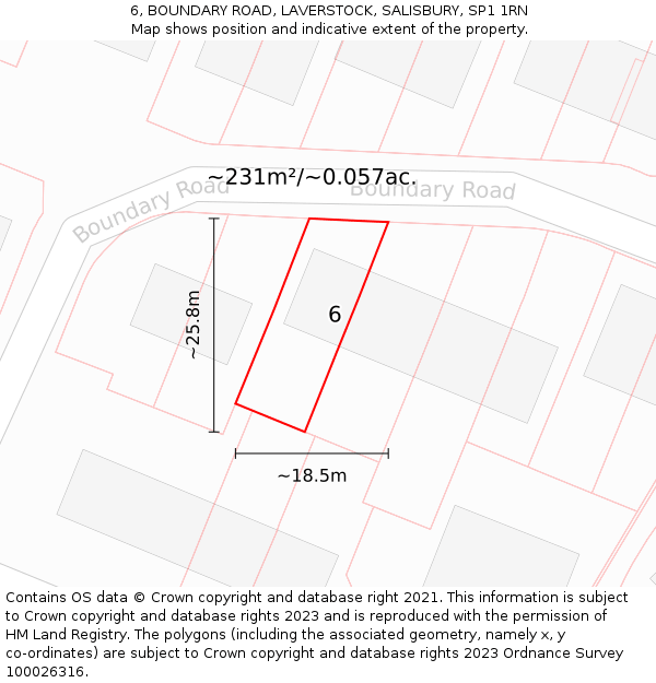 6, BOUNDARY ROAD, LAVERSTOCK, SALISBURY, SP1 1RN: Plot and title map