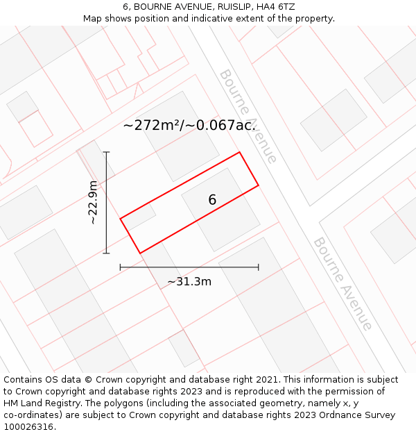 6, BOURNE AVENUE, RUISLIP, HA4 6TZ: Plot and title map