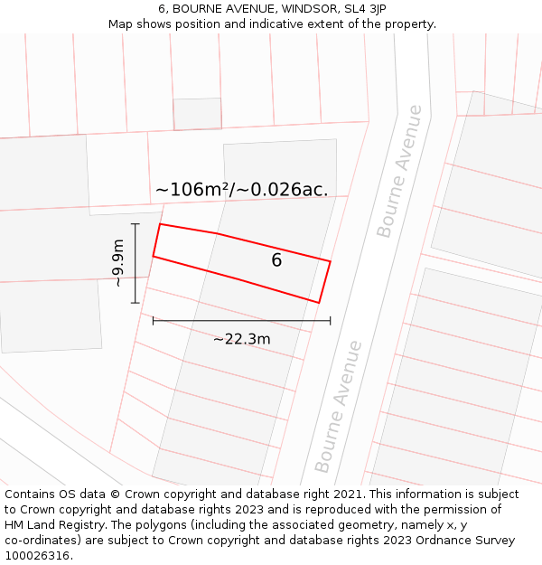 6, BOURNE AVENUE, WINDSOR, SL4 3JP: Plot and title map