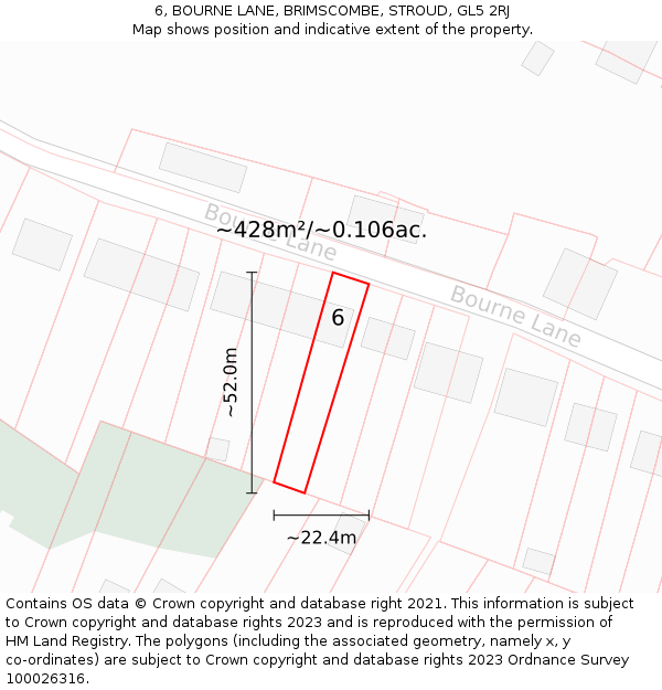 6, BOURNE LANE, BRIMSCOMBE, STROUD, GL5 2RJ: Plot and title map