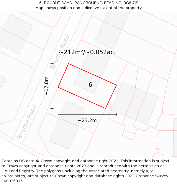 6, BOURNE ROAD, PANGBOURNE, READING, RG8 7JS: Plot and title map