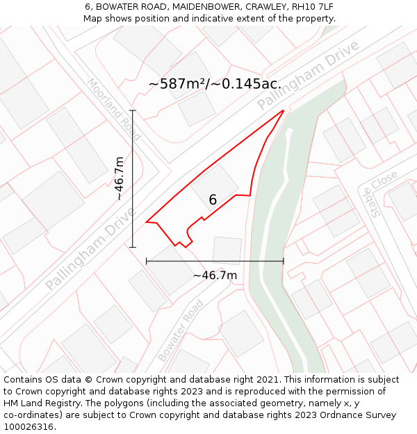 6, BOWATER ROAD, MAIDENBOWER, CRAWLEY, RH10 7LF: Plot and title map