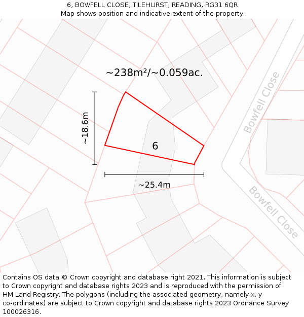 6, BOWFELL CLOSE, TILEHURST, READING, RG31 6QR: Plot and title map