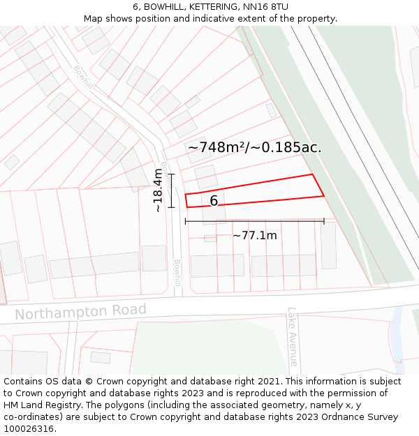 6, BOWHILL, KETTERING, NN16 8TU: Plot and title map