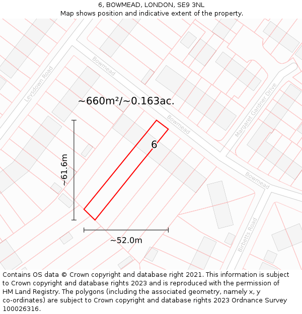 6, BOWMEAD, LONDON, SE9 3NL: Plot and title map