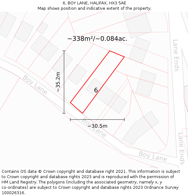 6, BOY LANE, HALIFAX, HX3 5AE: Plot and title map