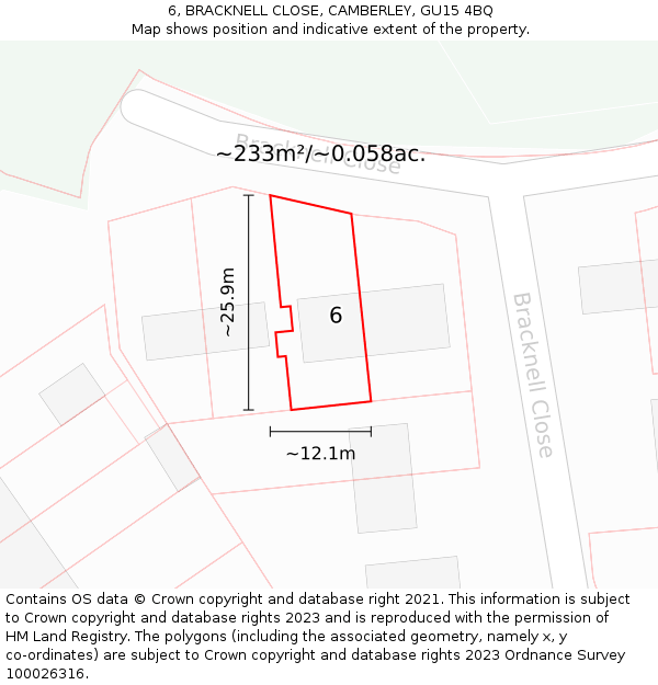 6, BRACKNELL CLOSE, CAMBERLEY, GU15 4BQ: Plot and title map