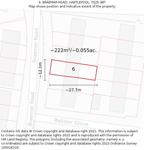 6, BRAEMAR ROAD, HARTLEPOOL, TS25 3BT: Plot and title map