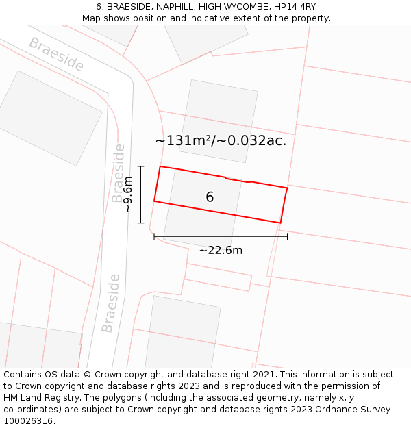 6, BRAESIDE, NAPHILL, HIGH WYCOMBE, HP14 4RY: Plot and title map