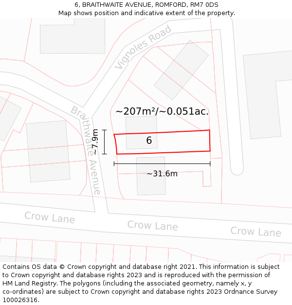 6, BRAITHWAITE AVENUE, ROMFORD, RM7 0DS: Plot and title map