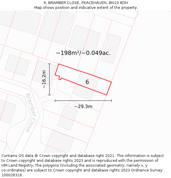6, BRAMBER CLOSE, PEACEHAVEN, BN10 8DH: Plot and title map