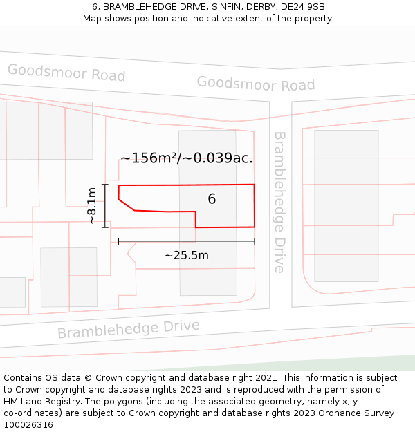 6, BRAMBLEHEDGE DRIVE, SINFIN, DERBY, DE24 9SB: Plot and title map