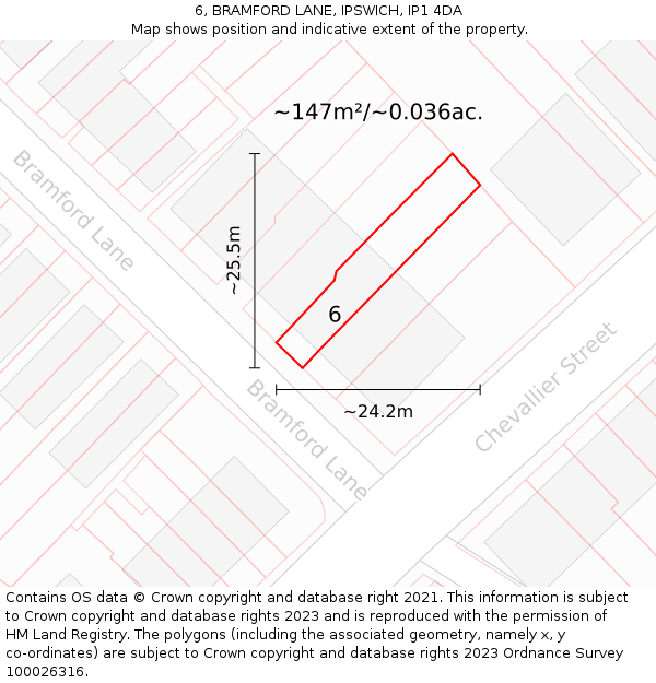 6, BRAMFORD LANE, IPSWICH, IP1 4DA: Plot and title map