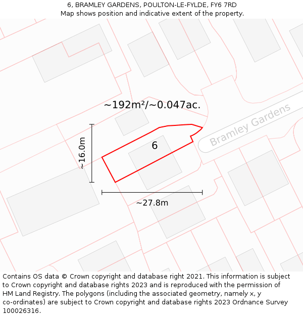 6, BRAMLEY GARDENS, POULTON-LE-FYLDE, FY6 7RD: Plot and title map