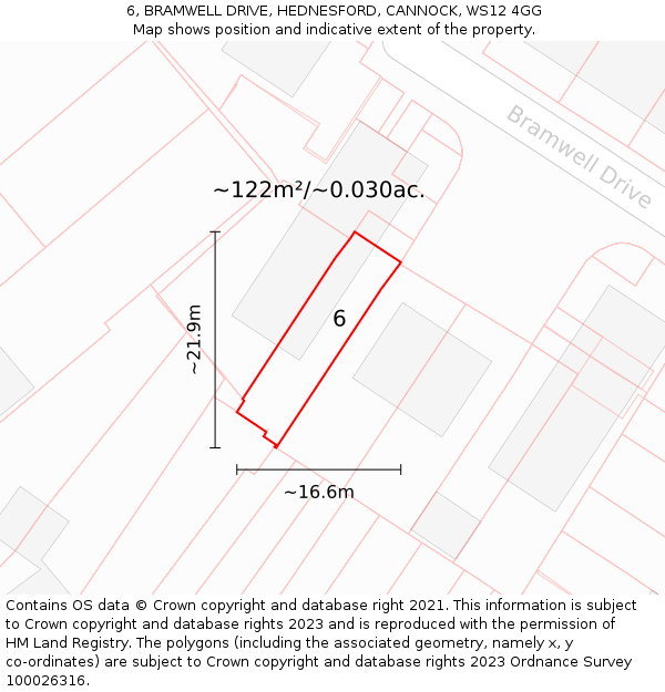 6, BRAMWELL DRIVE, HEDNESFORD, CANNOCK, WS12 4GG: Plot and title map