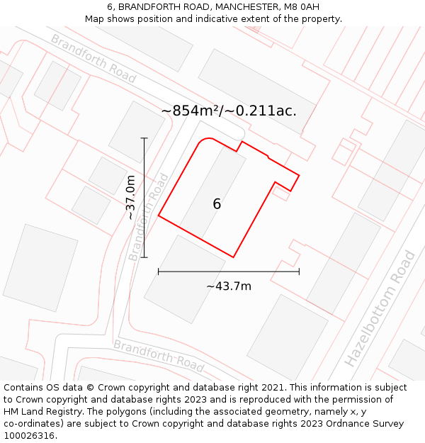 6, BRANDFORTH ROAD, MANCHESTER, M8 0AH: Plot and title map