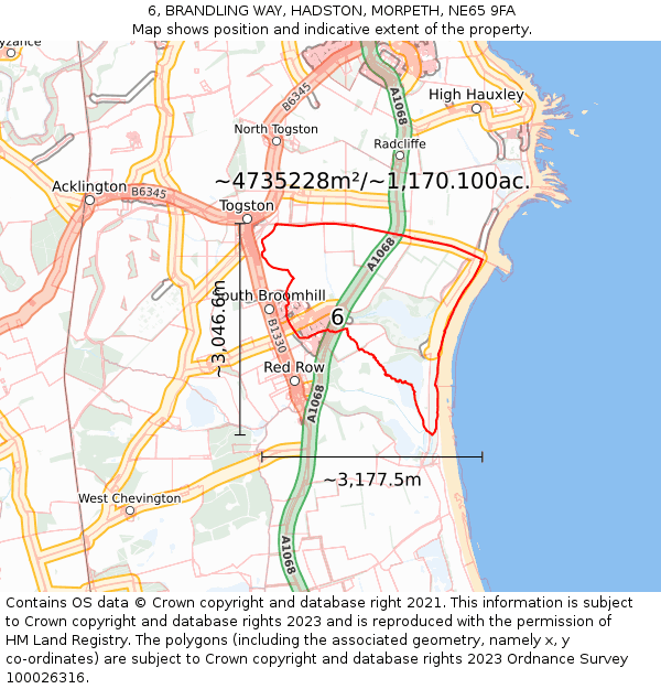 6, BRANDLING WAY, HADSTON, MORPETH, NE65 9FA: Plot and title map