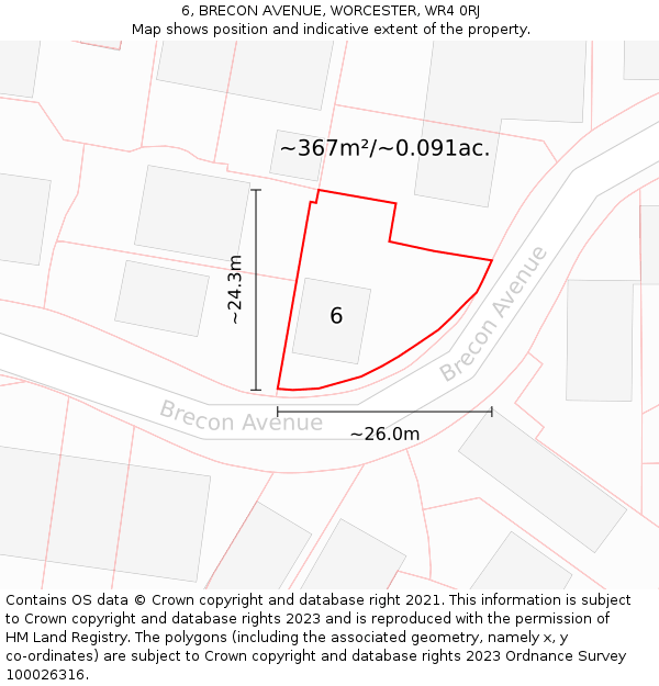 6, BRECON AVENUE, WORCESTER, WR4 0RJ: Plot and title map