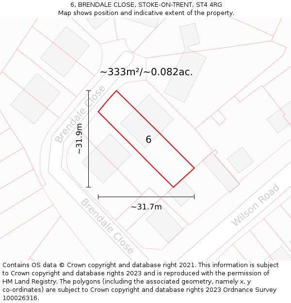 6, BRENDALE CLOSE, STOKE-ON-TRENT, ST4 4RG: Plot and title map