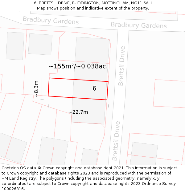 6, BRETTSIL DRIVE, RUDDINGTON, NOTTINGHAM, NG11 6AH: Plot and title map