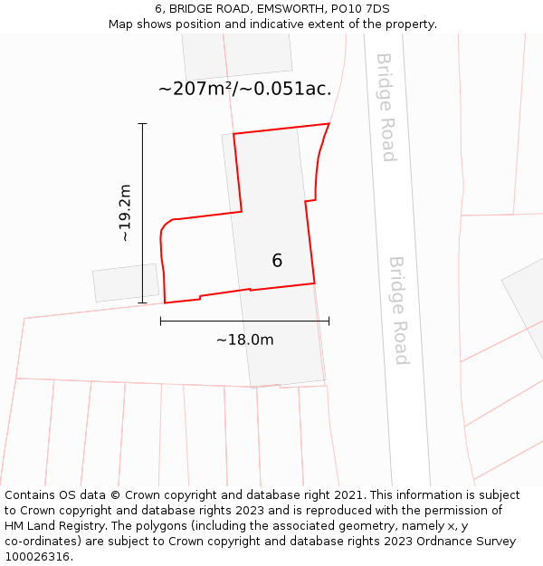 6, BRIDGE ROAD, EMSWORTH, PO10 7DS: Plot and title map