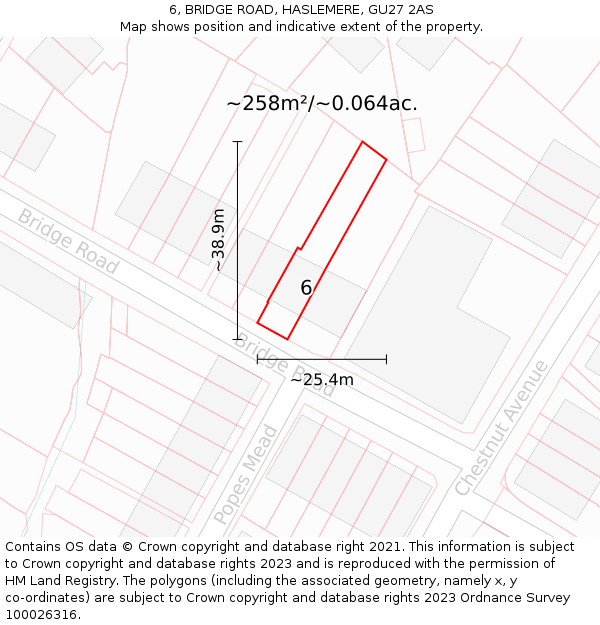 6, BRIDGE ROAD, HASLEMERE, GU27 2AS: Plot and title map