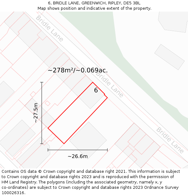 6, BRIDLE LANE, GREENWICH, RIPLEY, DE5 3BL: Plot and title map