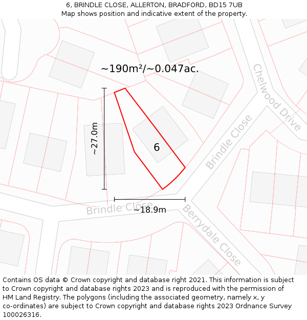 6, BRINDLE CLOSE, ALLERTON, BRADFORD, BD15 7UB: Plot and title map