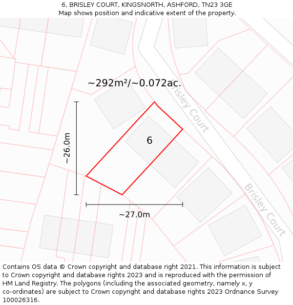 6, BRISLEY COURT, KINGSNORTH, ASHFORD, TN23 3GE: Plot and title map