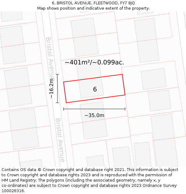 6, BRISTOL AVENUE, FLEETWOOD, FY7 8JQ: Plot and title map