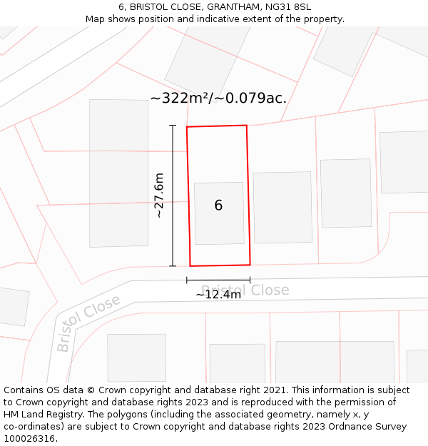 6, BRISTOL CLOSE, GRANTHAM, NG31 8SL: Plot and title map