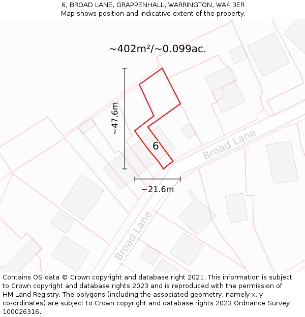 6, BROAD LANE, GRAPPENHALL, WARRINGTON, WA4 3ER: Plot and title map