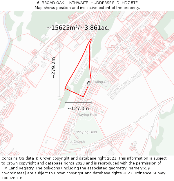 6, BROAD OAK, LINTHWAITE, HUDDERSFIELD, HD7 5TE: Plot and title map