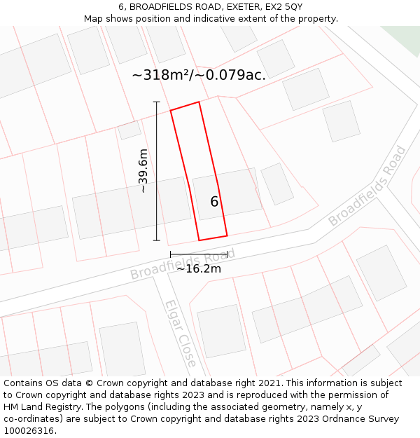 6, BROADFIELDS ROAD, EXETER, EX2 5QY: Plot and title map