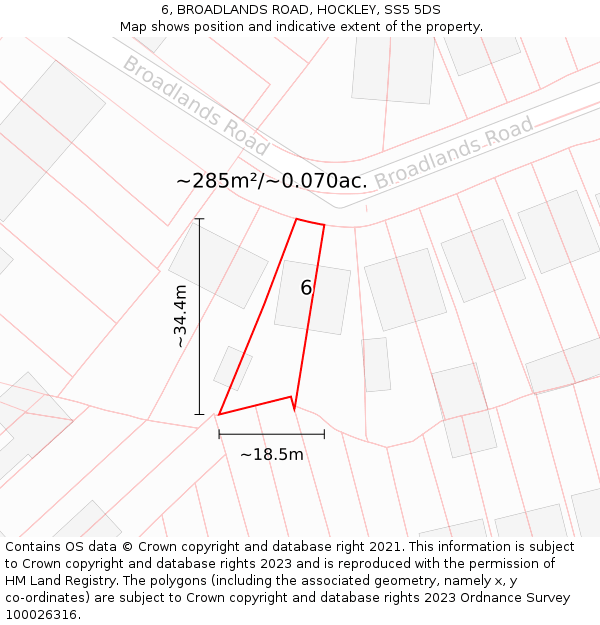 6, BROADLANDS ROAD, HOCKLEY, SS5 5DS: Plot and title map